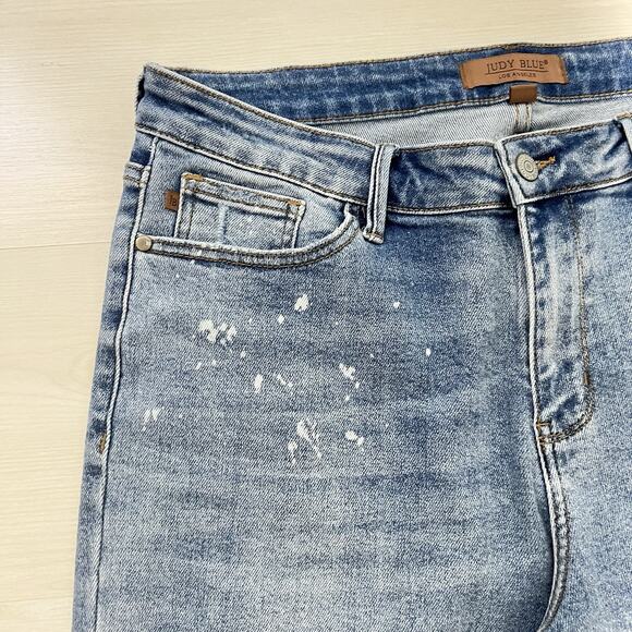Judy Blue Boyfriend Fit Jeans Women’s 13/31 High Rise Bleach Splatter Stretch - Picture 3 of 15